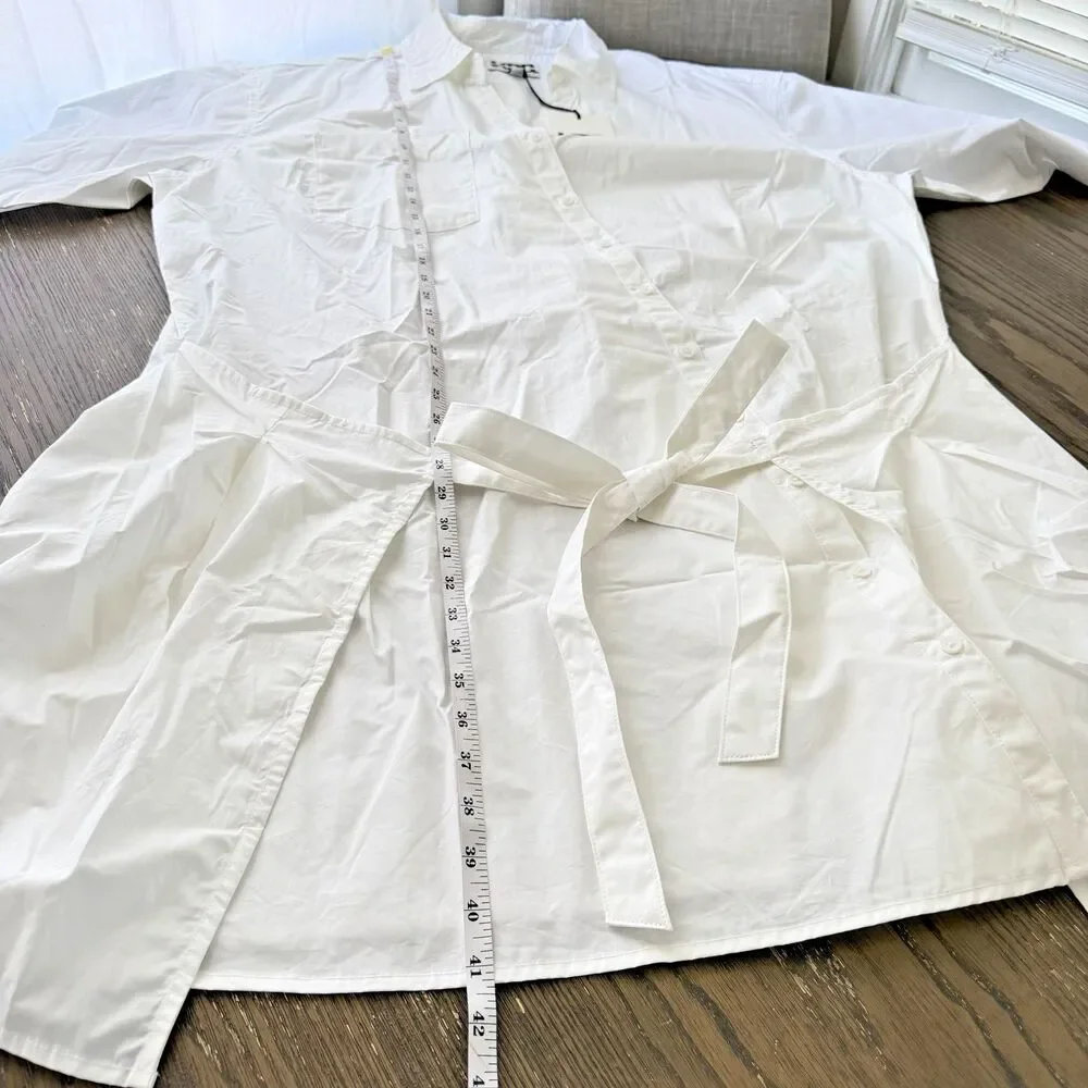 KBB by KAHLANA 'The Wrap Apron Shirt Dress' Women Size 2X White 100% Cotton NWT - Picture 8 of 9